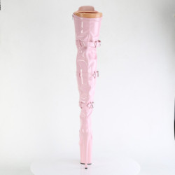 Patent 20 cm FLAMINGO-3028 high heeled thigh high boots with buckles rose