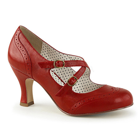 Red 7,5 cm vintage FLAPPER-35 Pinup Pumps Shoes with Low Heels