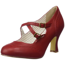 Red 7,5 cm vintage FLAPPER-35 Pinup Pumps Shoes with Low Heels