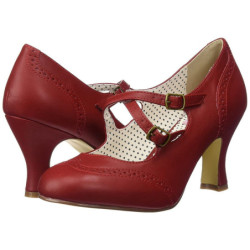 Red 7,5 cm vintage FLAPPER-35 Pinup Pumps Shoes with Low Heels