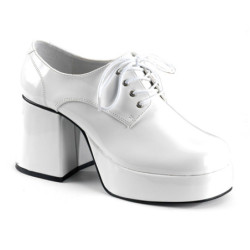 Patent JAZZ-02 pimp shoes 70s men's disco platform shoes lace-up white