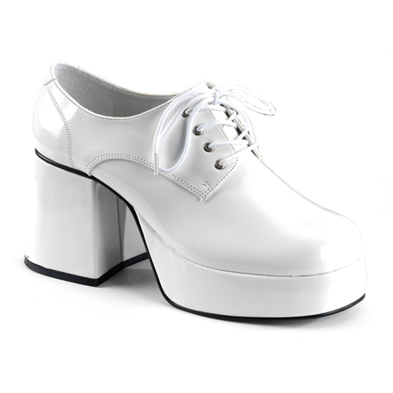Patent JAZZ-02 pimp shoes 70s men's disco platform shoes lace-up white
