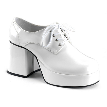 Patent JAZZ-02 pimp shoes 70s men's disco platform shoes lace-up white
