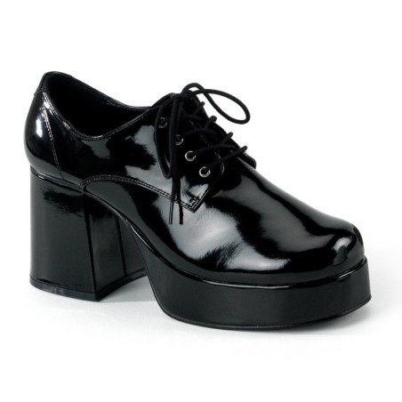 Patent JAZZ-02 pimp shoes 70s men's disco platform shoes lace-up black