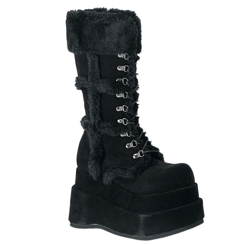 Faux Fur Trim 11,5 cm BEAR-202 emo womens boots platform in black