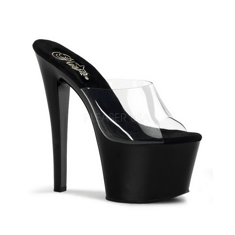 Black Transparent 18 cm PLEASER SKY-301 Platform High Mules