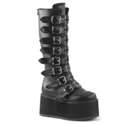 Vegan 9 cm DAMNED-318 emo knee high buckle boots platform black