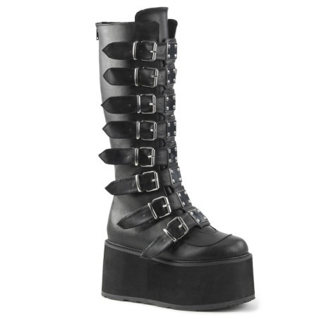 Vegan 9 cm DAMNED-318 emo knee high buckle boots platform black