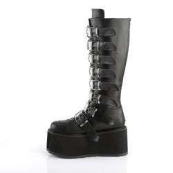 Vegan 9 cm DAMNED-318 emo knee high buckle boots platform black