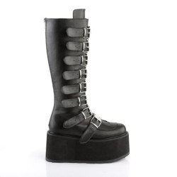 Vegan 9 cm DAMNED-318 emo knee high buckle boots platform black