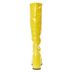 Yellow block heel 7,5 cm - 70s years disco gogo kneeboots patent