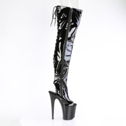 Patent 20 cm FLAMINGO-3017 Black overknee boots with laces