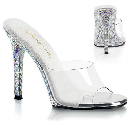 Silver mules 11,5 cm GALA-01DM strass high heeled mules