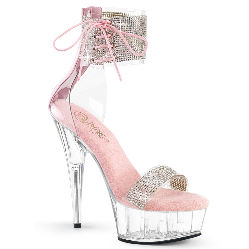 Rose 15 cm DELIGHT-627RS transparent platform ankle straps high heels