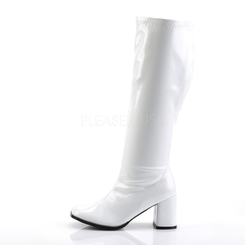 White Patent 7,5 cm GOGO-300WC knee high women's boots wide calf