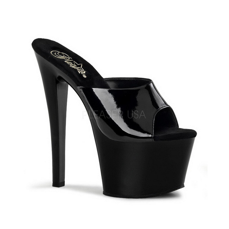 Black Shiny 18 cm PLEASER SKY-301 Platform High Mules