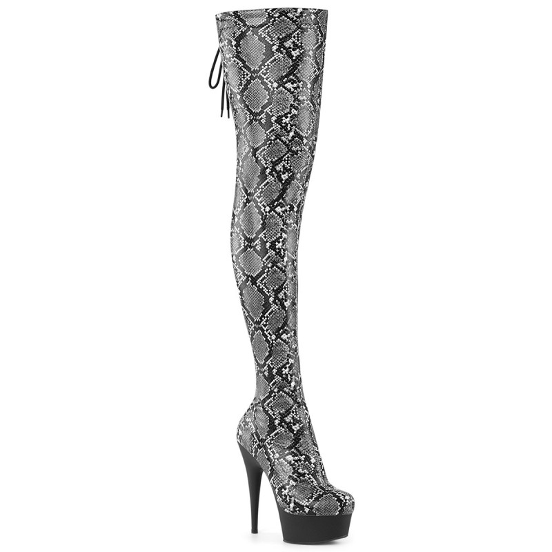 Patent Snake pattern 15 cm DELIGHT Black overknee boots with laces