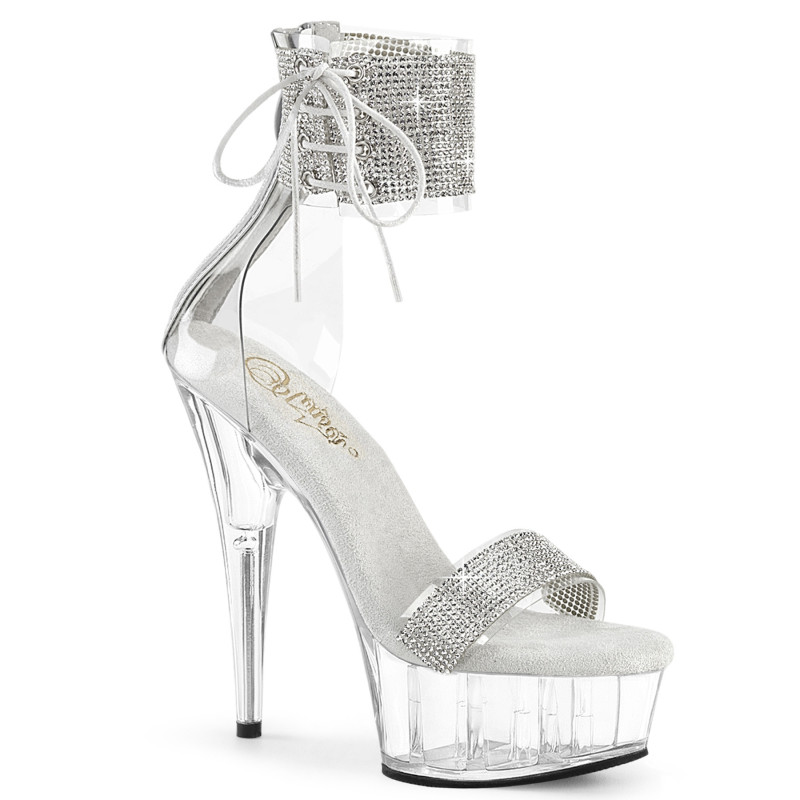 Silver 15 cm DELIGHT-627RS transparent platform ankle straps high heels
