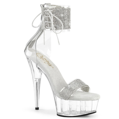 Silver 15 cm DELIGHT-627RS transparent platform ankle straps high heels
