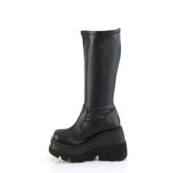 Leatherette 11,5 cm stretch platform boots wide calf