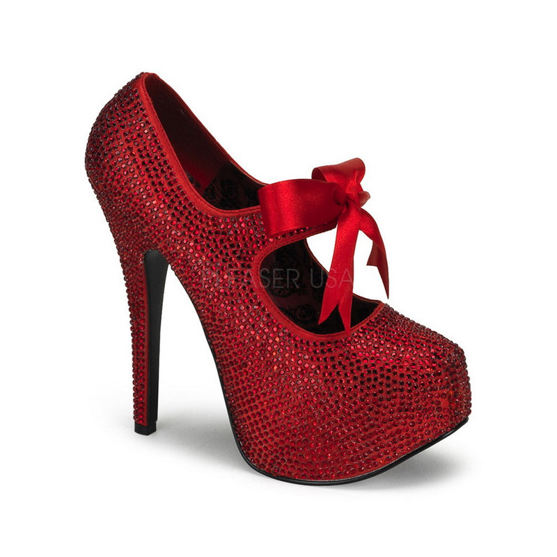 Rosso Strass Cristallo 14,5 cm Burlesque TEEZE-04R Plateau Scarpe Décolleté