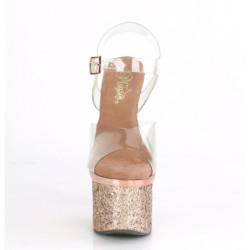Transparent 18 cm ESTEEM-708CHLG platform pole dance high heel sandals gold