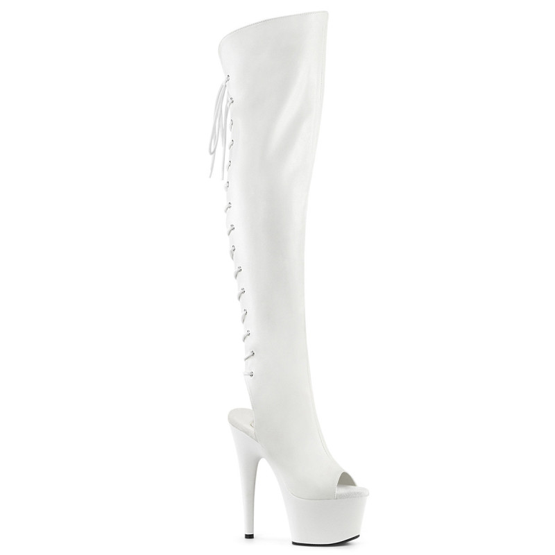 Vegan 18 cm ADORE-3019 white high heeled lace up thigh high boots