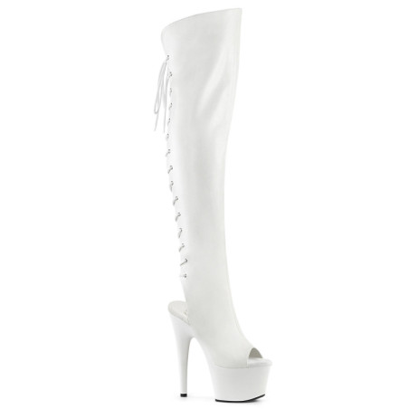 Vegan 18 cm ADORE-3019 white high heeled lace up thigh high boots