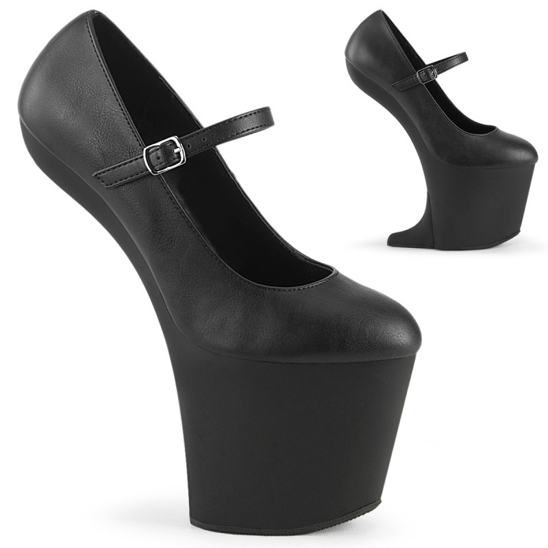 Vegan 20 cm CRAZE-880 Heelless platform pony pumps black