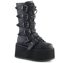 Vegan 9 cm DAMNED-225 calf-high women buckle boots platform black