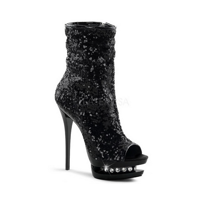 Black Sequins 15,5 cm BLONDIE-R-1008 Platform Ankle Calf Boots