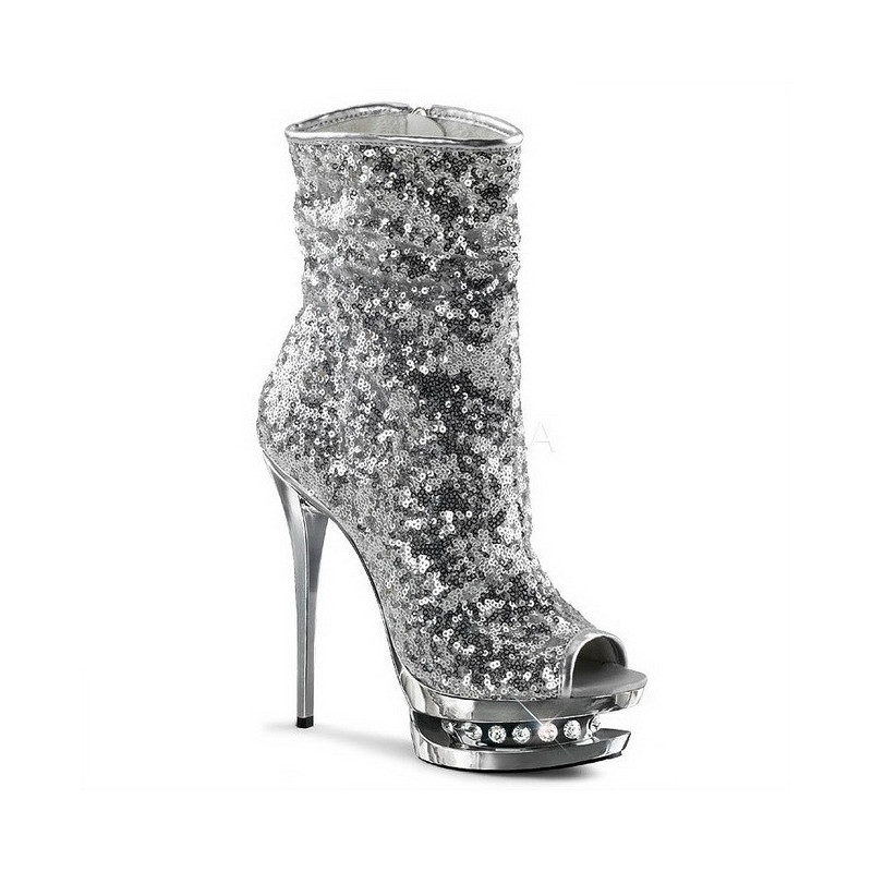 Silver Sequins 15,5 cm BLONDIE-R-1008 Platform Ankle Calf Boots