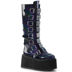 Hologram 9 cm DAMNED-318 emo knee high women buckle boots platform black