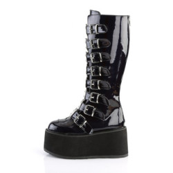 Hologram 9 cm DAMNED-318 emo knee high women buckle boots platform black