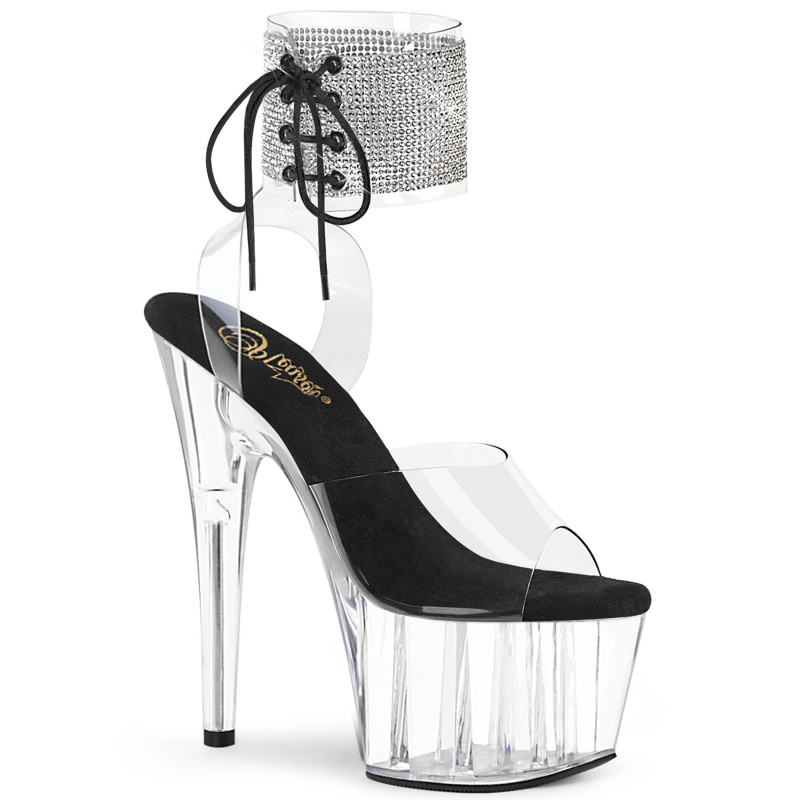 Black 18 cm ADORE-791-2RS transparent platform ankle straps high heels