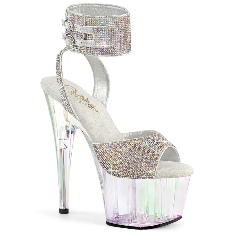 Silver 18 cm ADORE-791HTRS transparent platform ankle straps high heels