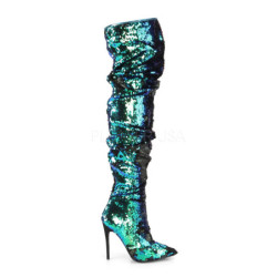 Verde Lustrini 13 cm COURTLY-3011 Stivali Alti Pleaser