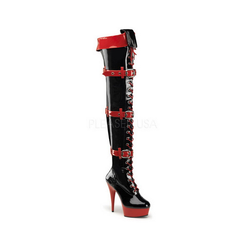 Black Red 15,5 cm MEDIC-3028 Platform Thigh High Boots