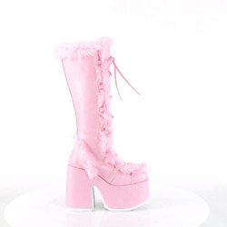 Faux fur trim goth 13 cm womens gothic chunky platform boots rose