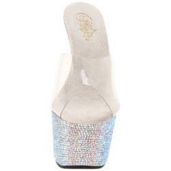 Transparent Silver 18 cm BEJEWELED-701DM Strass Platform Mules