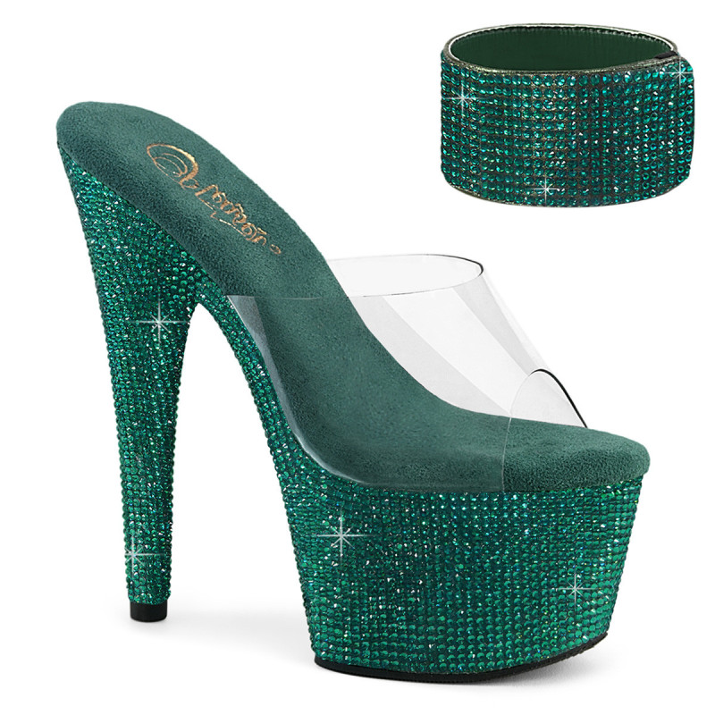 Green 18 cm 712RS pleaser high heels ankle cuff rhinestone platform