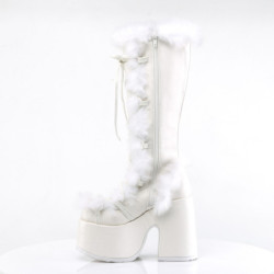 Faux fur trim goth 13 cm womens gothic chunky platform boots white