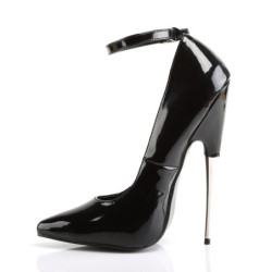 Black patent women 16 cm pointed toe metal heeled stiletto pumps