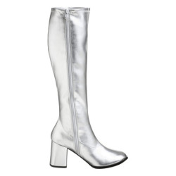 Silver block heel 7,5 cm - 70s years disco gogo kneeboots vinyl
