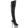 Rhinestones 18 cm PEEP TOE Black thigh high boots with laces high heels