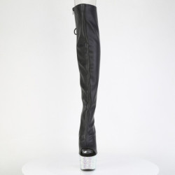 Strass Nere 18 cm PEEP TOE stivali sopra il ginocchio con stringati