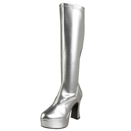 Silver platform boots patent 10 cm - 70s years abba disco chunky kneeboots