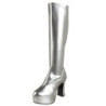 Silver platform boots patent 10 cm - 70s years abba disco chunky kneeboots