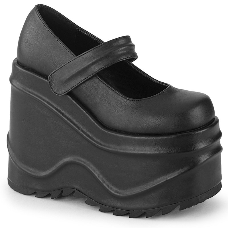 Nero Vegano 15 cm WAVE-32 scarpe décolleté mary jane zeppa plateau