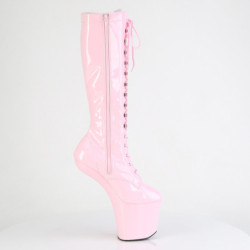 Patent 20 cm CRAZE-2023 Heelless platform pony knee boots rose